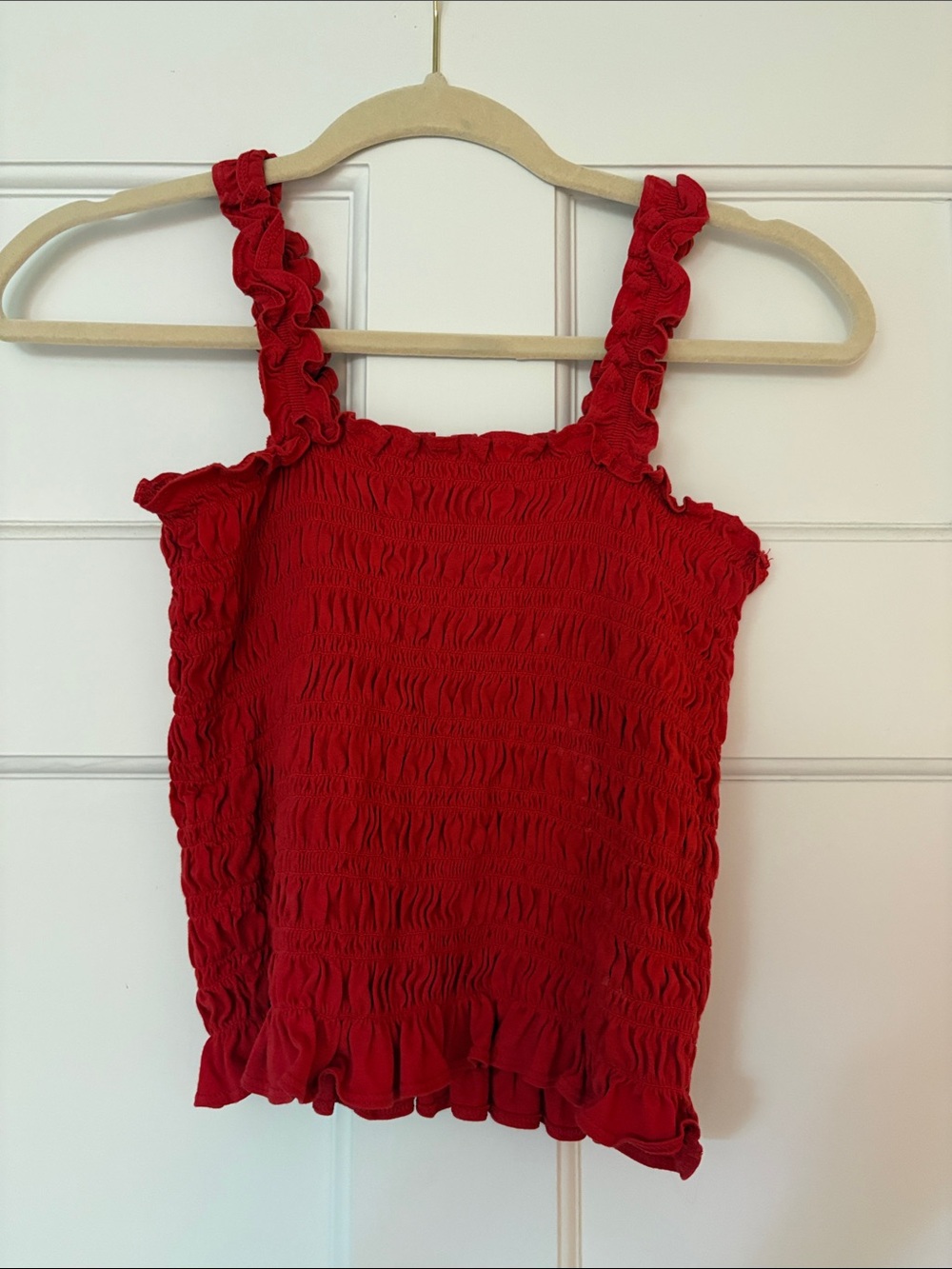 Old Navy Red Ruffled Smocked Crop Tank
